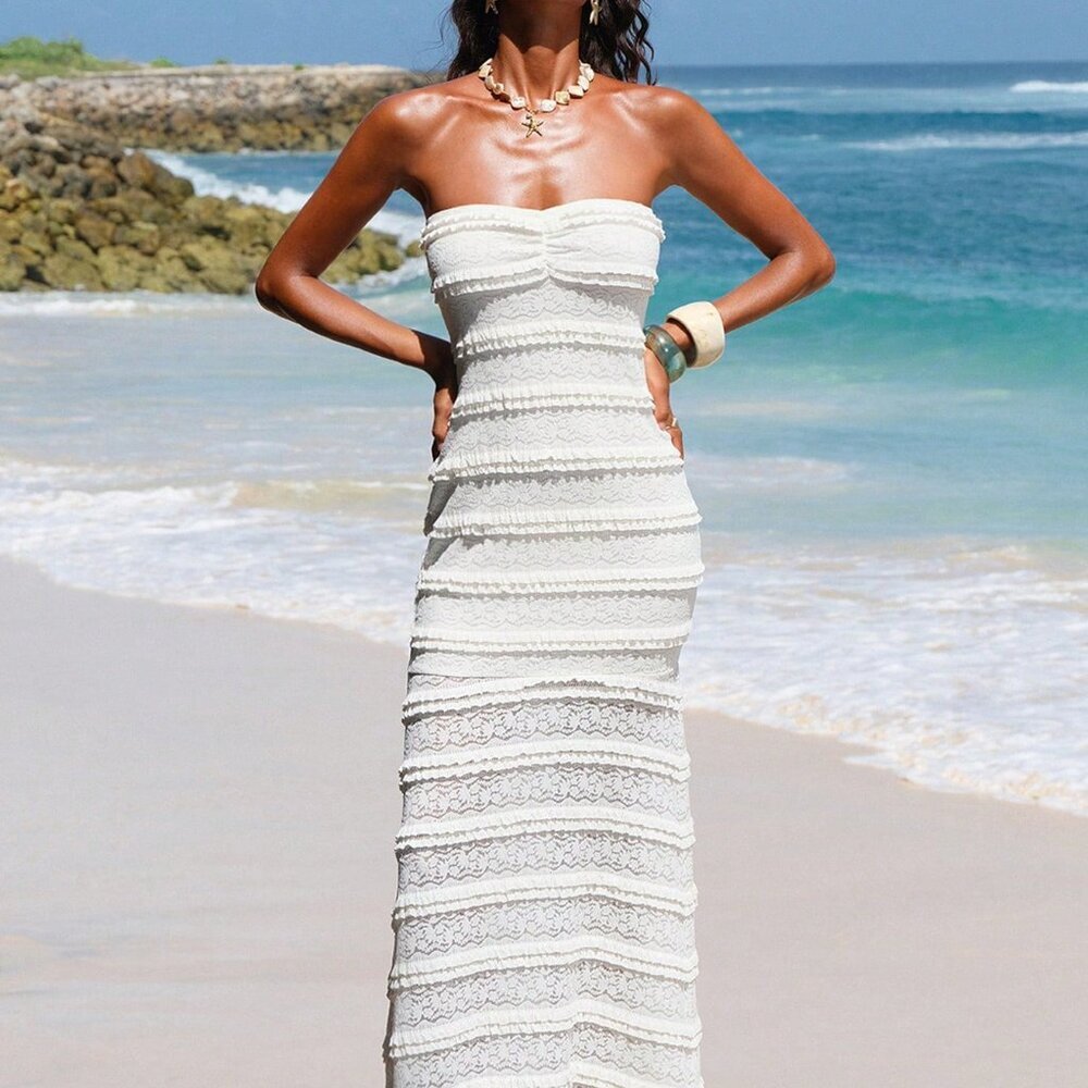 White Casual Women's Knit Bodycon Dress - Picture 5 of 7